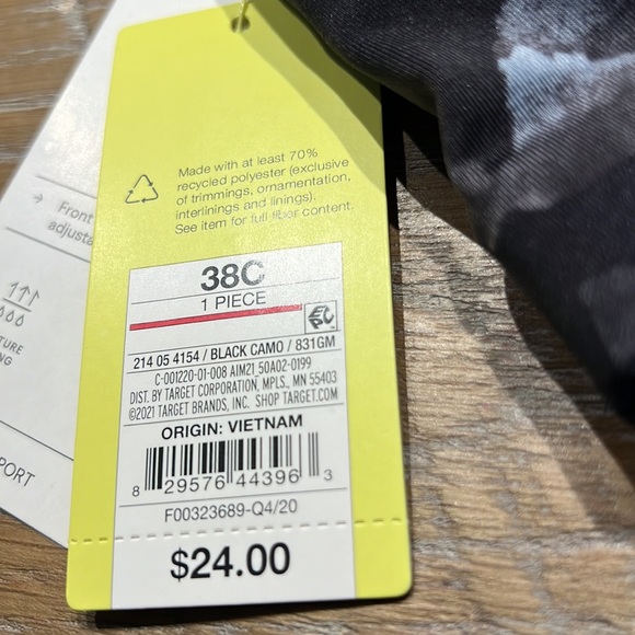 All In Motion 38C Large High Support Zip Front Athletic Bra Black Moisture Wick - Picture 8 of 8